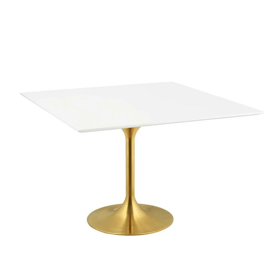 Modway Lippa 48" Square Wood Top Dining Table in Gold White