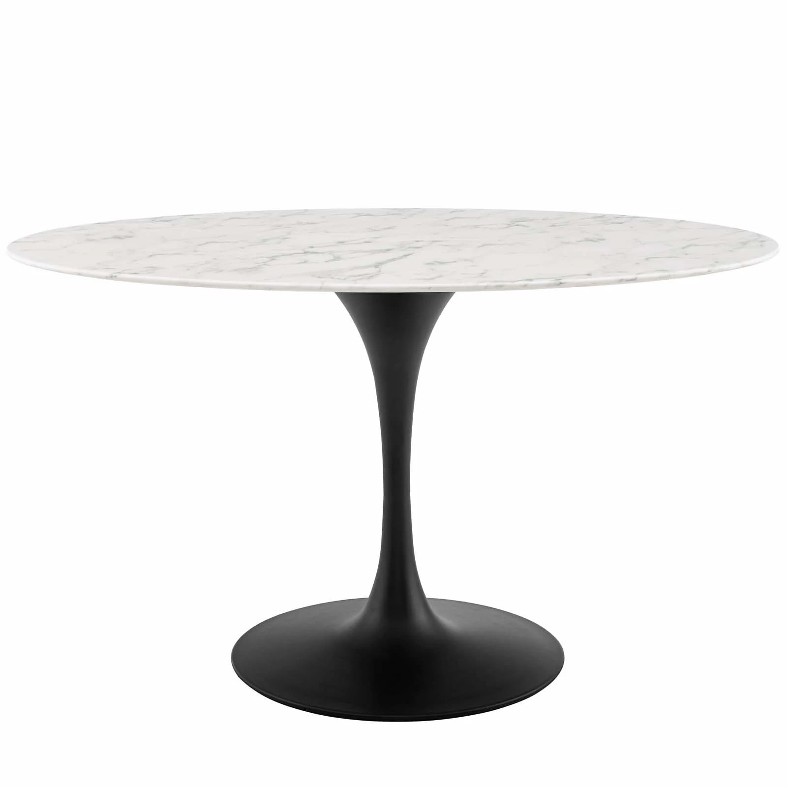 Elegant 54" Oval Marble Dining Table with Tapered Black Base