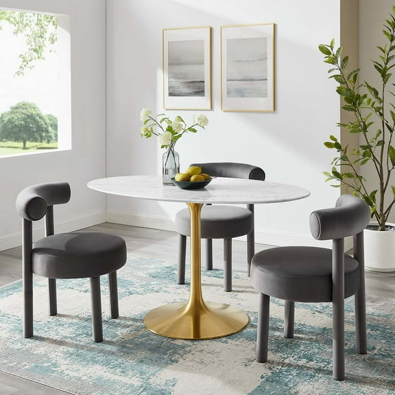 Modway Lippa 	54" Oval Artificial Marble Dining Table in Gold White