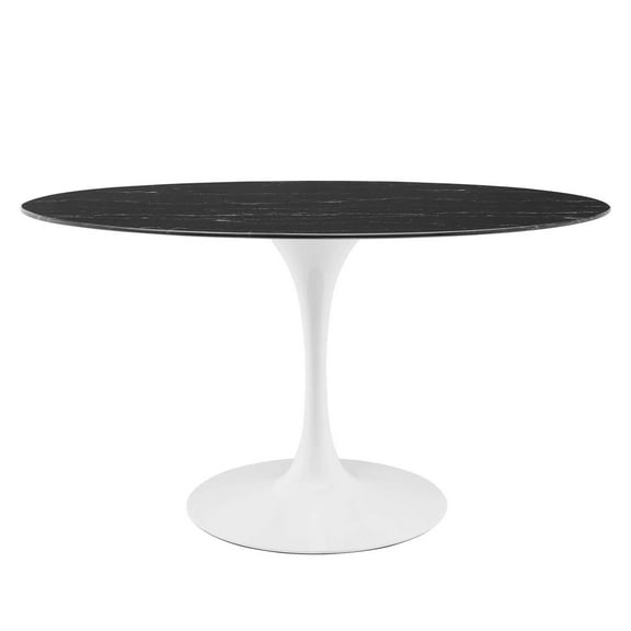 Modway Lippa 54" Oval Metal & Artificial Marble Dining Table in Black/White