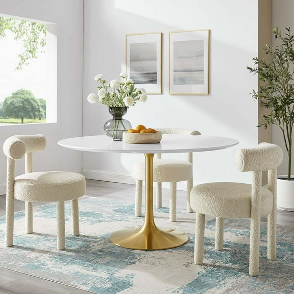 Modway Lippa 54" Round Wood Dining Table in Gold White