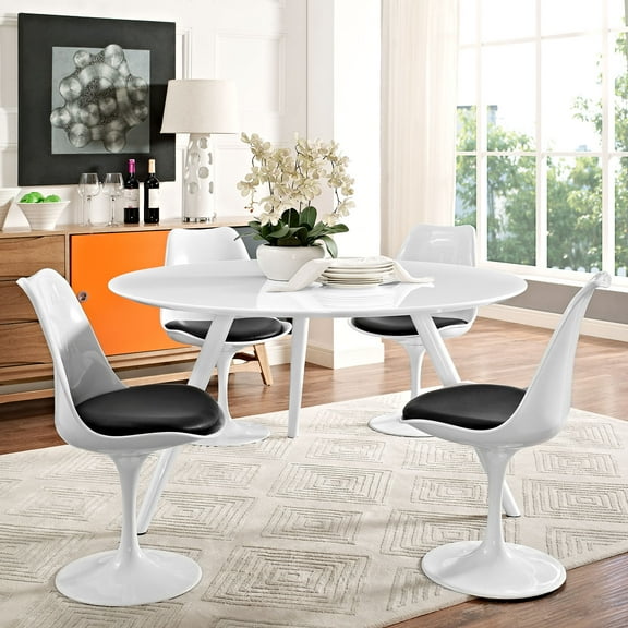 Modway Lippa 54" Round Wood Top Dining Table with Tripod Base in White