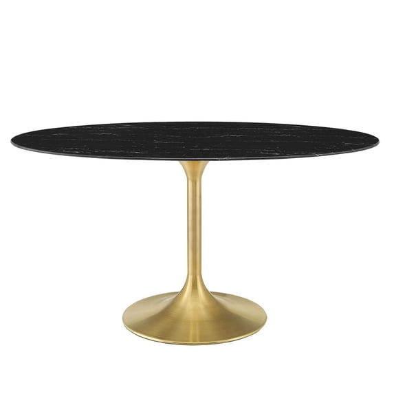 Modway Lippa 60" Oval Artificial Marble Dining Table in Gold Black