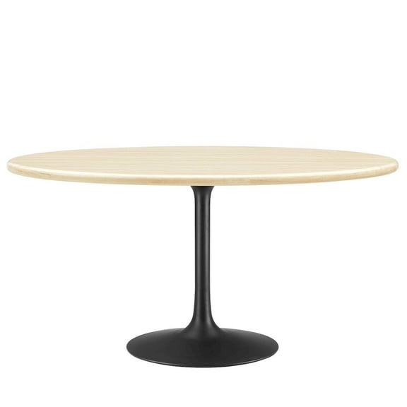 Modway Lippa 60 Oval Artificial Travertine  Dining Table in Black Travertine