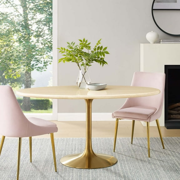 Modway Lippa 60 Oval Artificial Travertine  Dining Table in Gold Travertine
