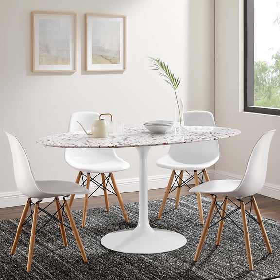 Modway Lippa 60" Oval Terrazzo Dining Table in White White