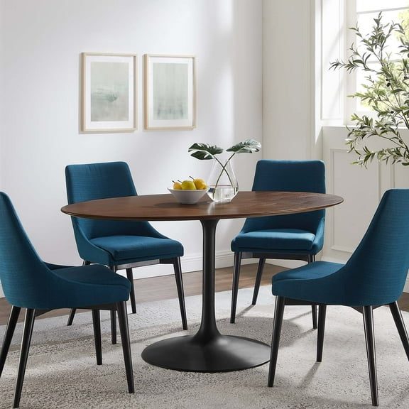 Modway Lippa 60" Oval Walnut Wood Grain Dining Table in Black Walnut