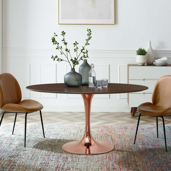 Modway Lippa 60" Oval Wood Dining Table in Rose Cherry Walnut