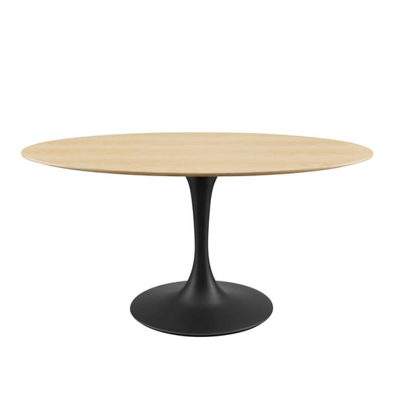 Modway Lippa 60" Oval Wood Grain Dining Table in Black Natural