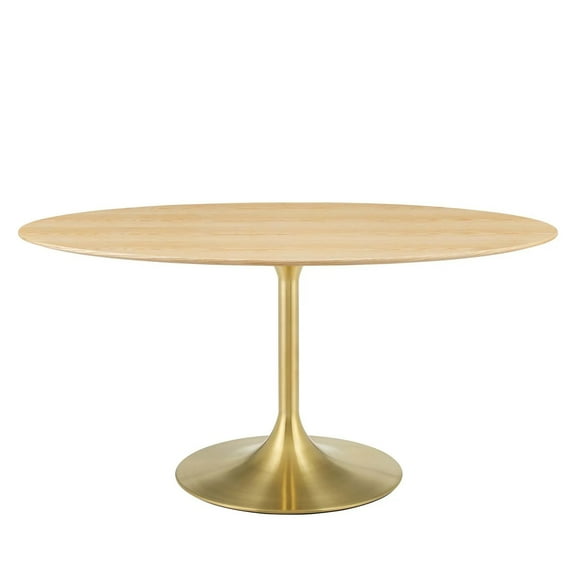 Modway Lippa 60" Oval Wood Grain Dining Table in Gold Natural