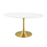 Modway Lippa 60 Oval Wood & Metal Dining Table in Gold and White