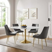 Modway Lippa 60" Round Faux Marble & Metal Dining Table in Gold and White