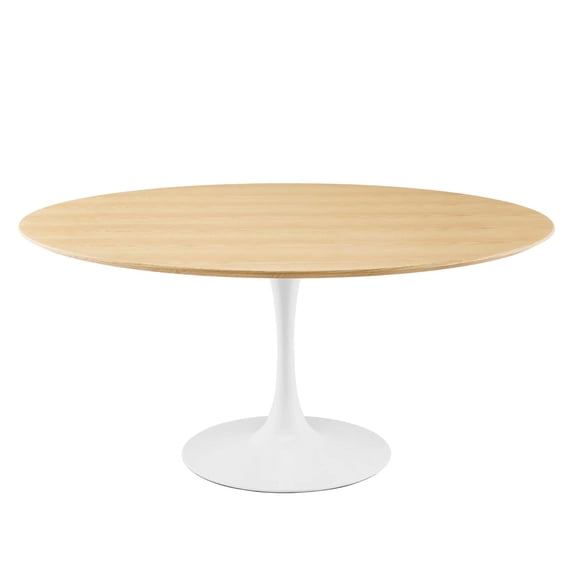Modway Lippa 60" Round Modern Wood/Metal Dining Table in Natural/White