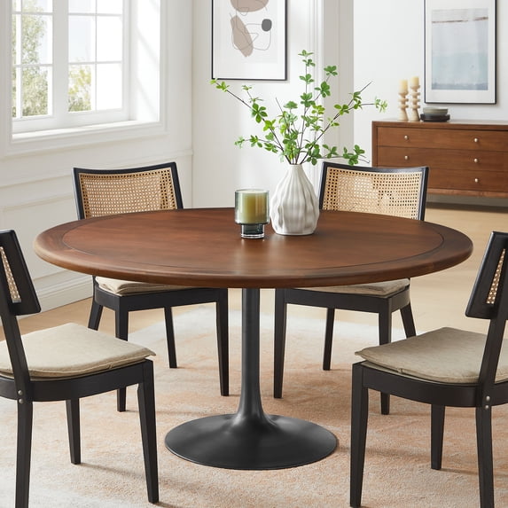 Modway Lippa Dining Table with Powder-Coated Metal Pedestal Base in Black Walnut