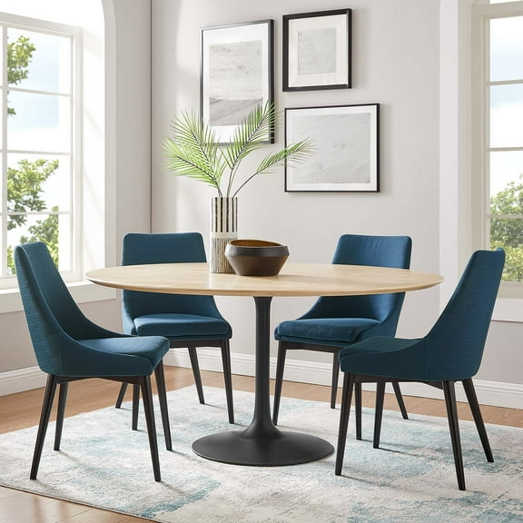 Modway Lippa 60" Round Wood Grain Dining Table in Black Natural