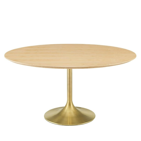 Modway Lippa 60" Round Modern Wood/Metal Dining Table in Natural/Gold