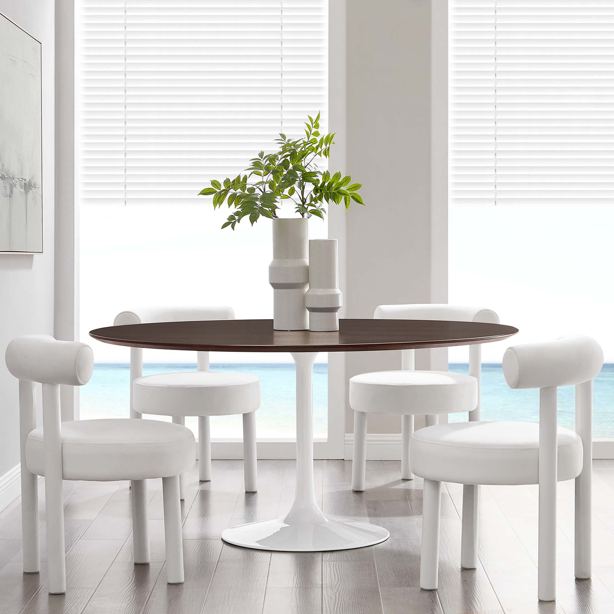 Modway Lippa 60" Round Dining Table, Wood Grain, White Cherry Walnut ...