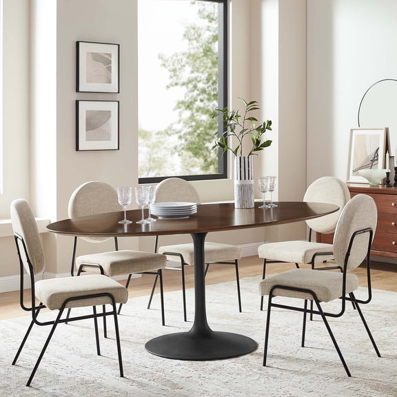 Modway Lippa 78" Oval Veneer and MDF Dining Table in Black/Walnut