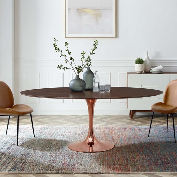 Modway Lippa 78" Oval Wood Dining Table in Rose Cherry Walnut