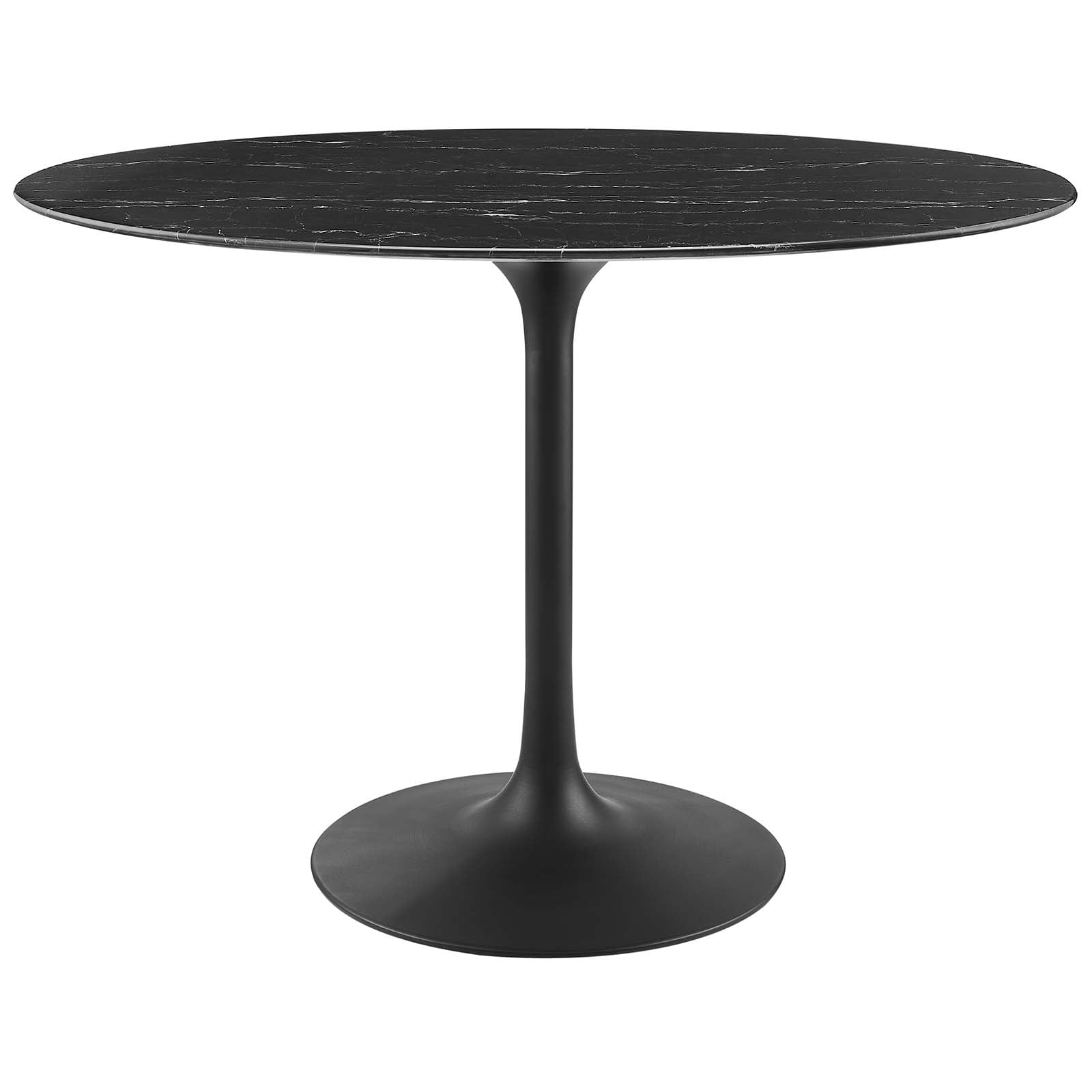 Modway Lippa Oval 42" MidCentury Modern Artificial Marble Dining Table in Black Black
