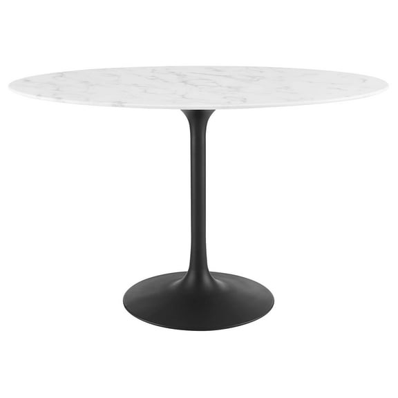 Modway Lippa Oval 48" Mid-Century Modern Artificial Marble Dining Table in Black White