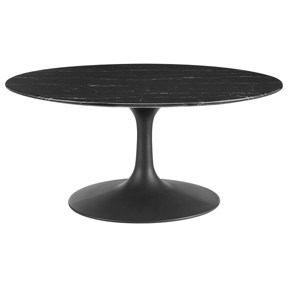 Modway Lippa Round 36" Artificial Marble Mid-Century Modern Coffee Table in Black Black