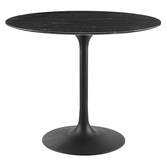 Modway Lippa Round 36" Mid-Century Modern Artificial Marble Dining Table in Black Black