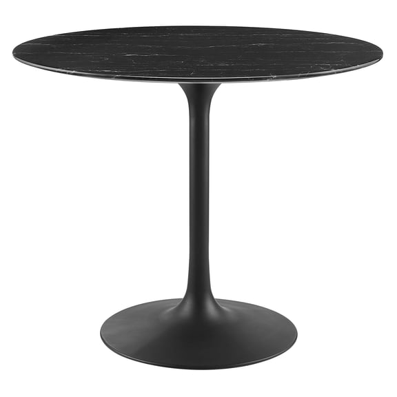 Modway Lippa Round 36" Mid-Century Modern Artificial Marble Dining Table in Black Black