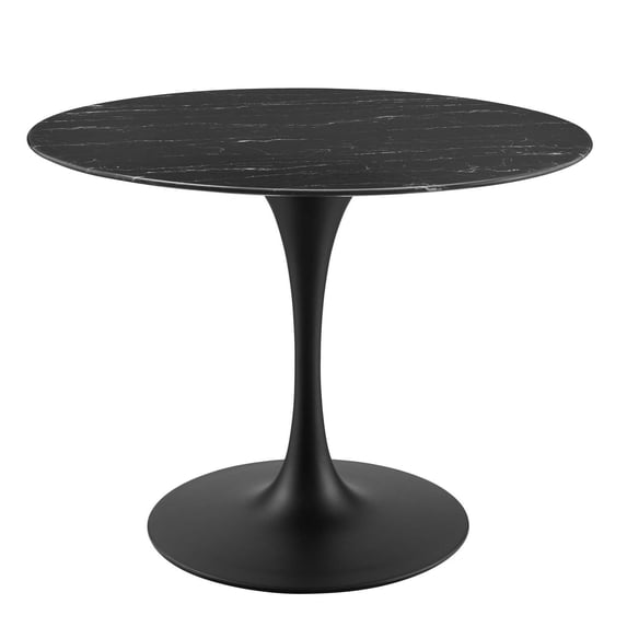 Modway Lippa Round 40" Mid-Century Modern Artificial Marble Dining Table in Black Black