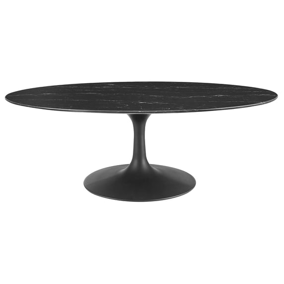 Modway Lippa Round 48" Artificial Marble Mid-Century Modern Coffee Table in Black Black