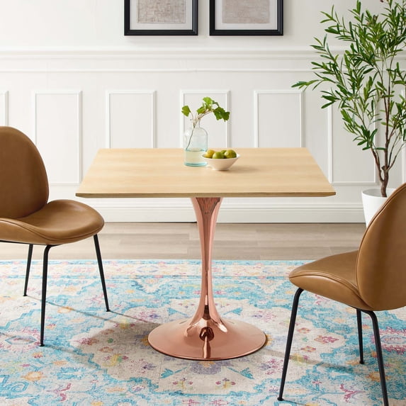 Modway Lippa 36" Square Wood Dining Table in Rose Natural