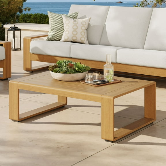Modway Lirienne Outdoor Patio Aluminum Faux Wood Coffee Table in Natural by Modway