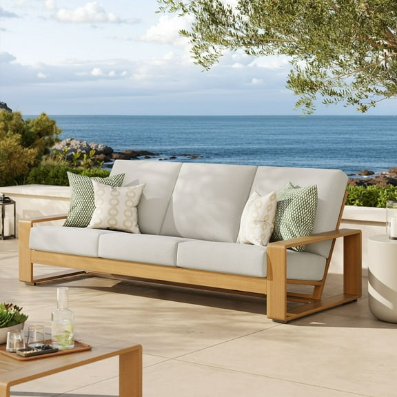 Modway Lirienne Outdoor Patio Aluminum Faux Wood Sofa in Ivory Natural by Modway