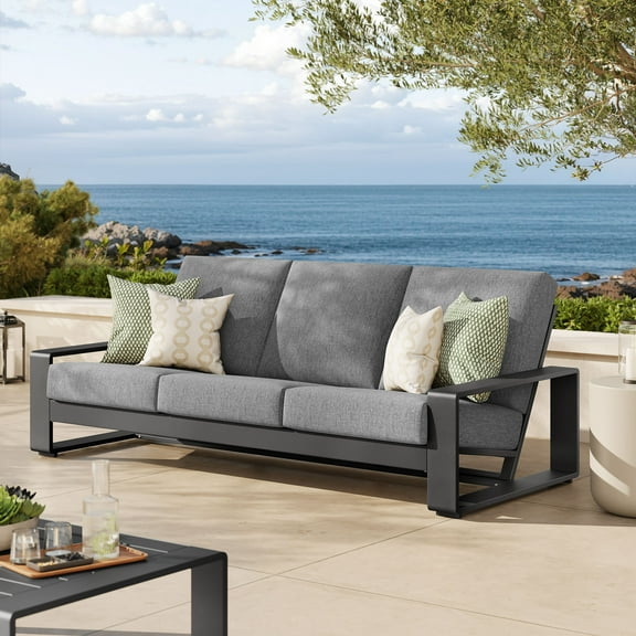 Modway Lirienne Outdoor Patio Aluminum Sofa in Light Gray Gray by Modway