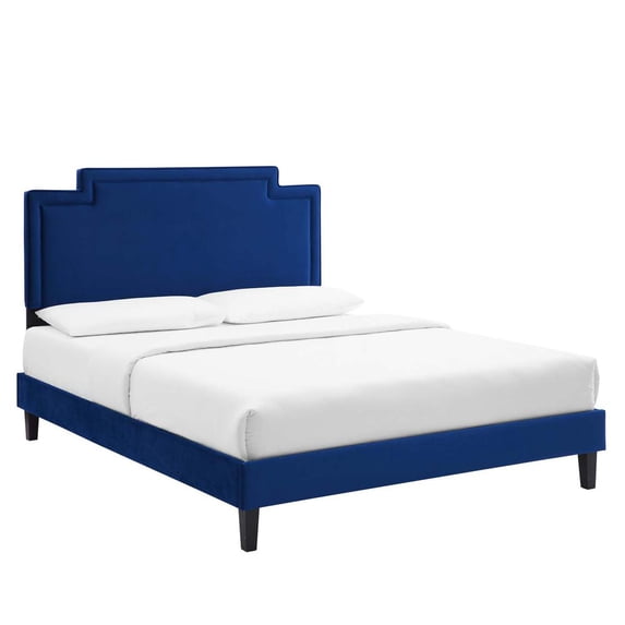 Modway Liva Performance Velvet Queen Bed in Navy