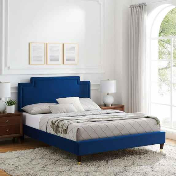 Modway Liva Performance Velvet Full Bed in Navy