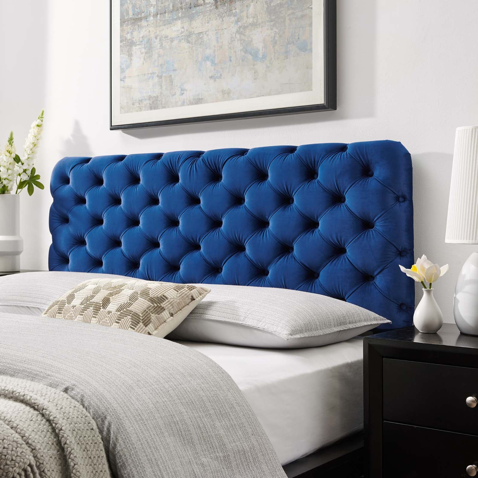 Modway Lizzy Tufted Twin Performance Velvet Headboard in Navy