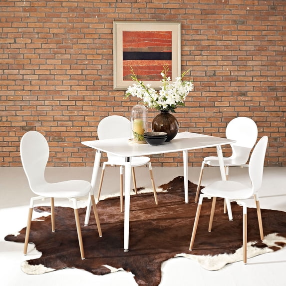 Modway Lode Rectangular Wood Dining Table in White