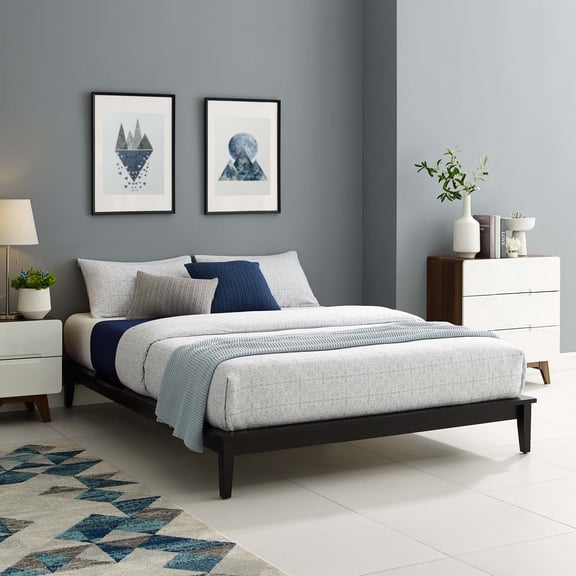 Modway Lodge Queen Modern Solid Wood Platform Bed Frame in Cappuccino