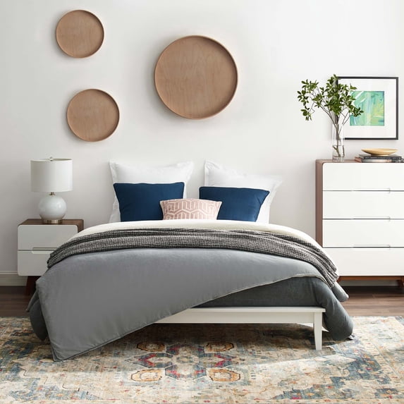 Modway Lodge Queen Wood Platform Bed Frame in White
