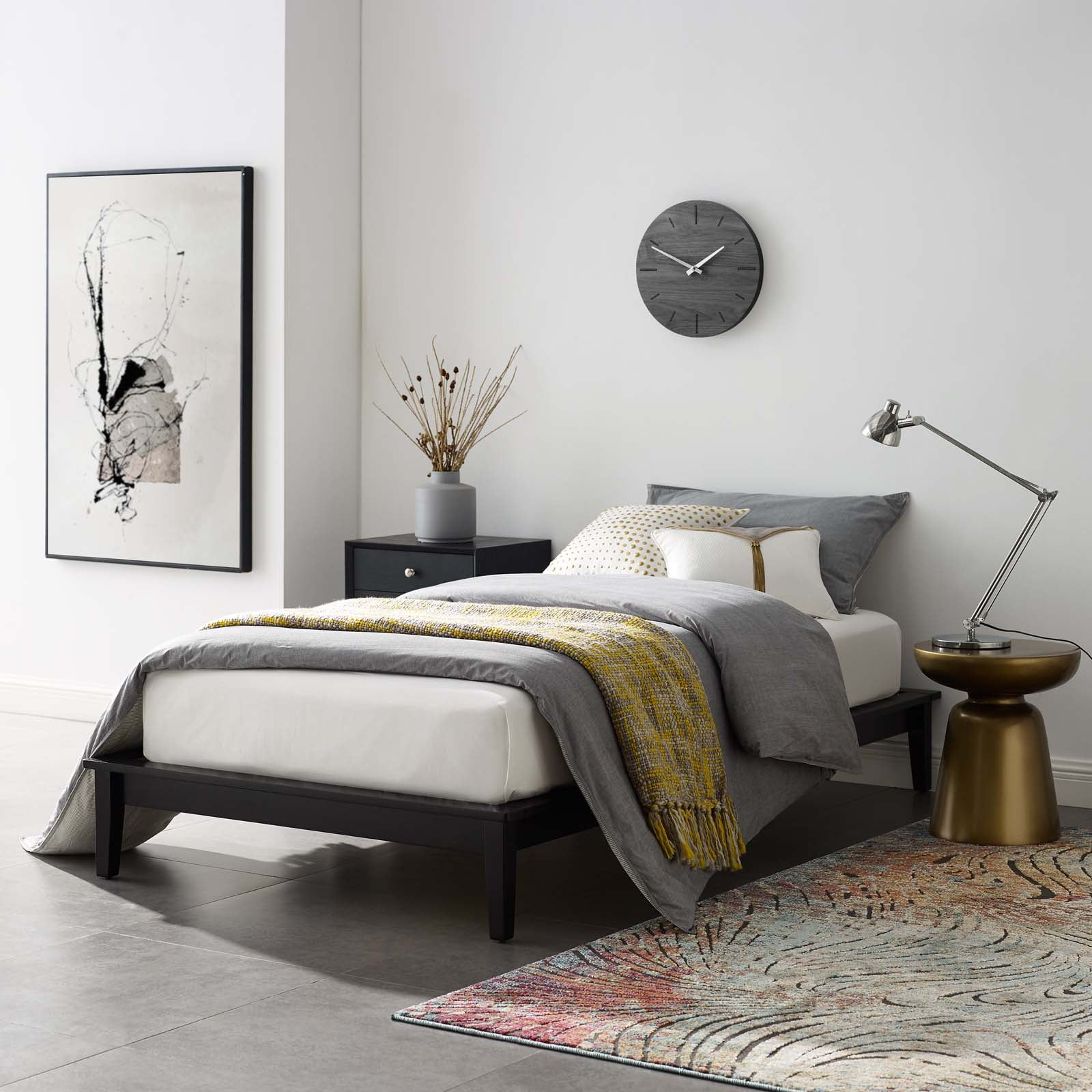 Cappuccino Twin Wood Platform Bed Frame with Headboard