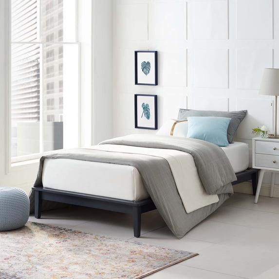 Modway Lodge Twin Modern Solid Wood Platform Bed Frame in Gray
