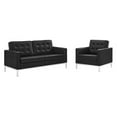 thumbnail image 1 of Modway Loft Tufted Upholstered Faux Leather Loveseat and Armchair Set in Silver Black, 1 of 6