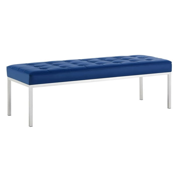 Modway Loft Tufted Large Upholstered Faux Leather Bench, Blue