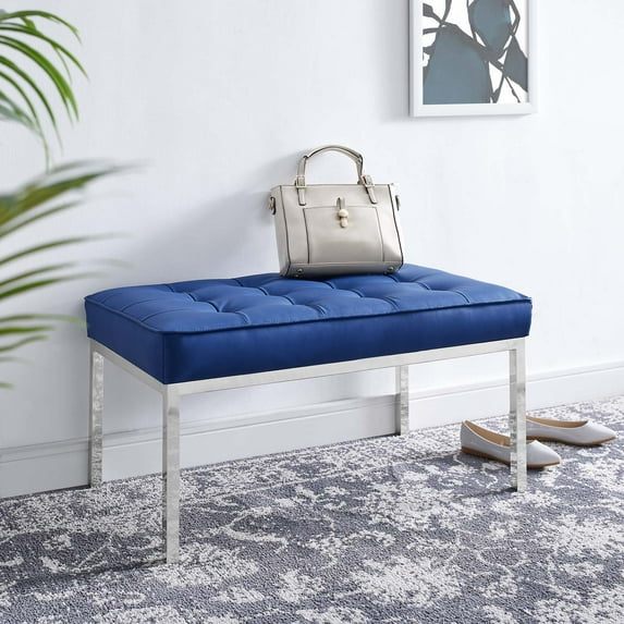Loft Tufted Medium Upholstered Faux Leather Bench EEI 3400 SLV NAV by Furniture