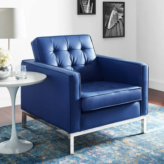 Modway Loft Tufted Upholstered Faux Leather Armchair, Blue