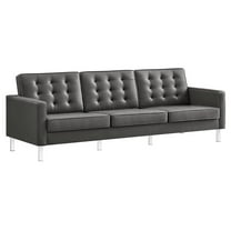 Modway Loft Tufted Vegan Leather Sofa in Silver Gray