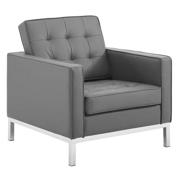 Modway Loft Tufted Vegan Leather Armchair in Silver Gray