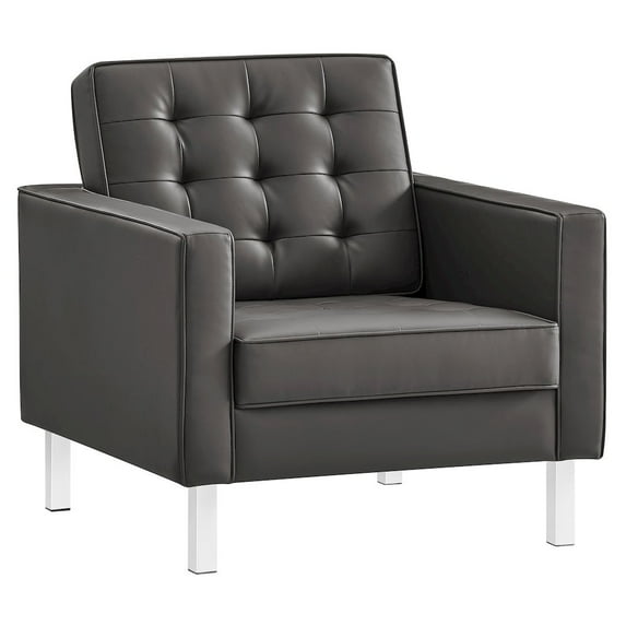 Modway Loft Tufted Vegan Leather Armchair in Silver Gray