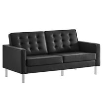 Modway Loft Tufted Vegan Leather Upholstered Living Room Loveseat in Silver Black